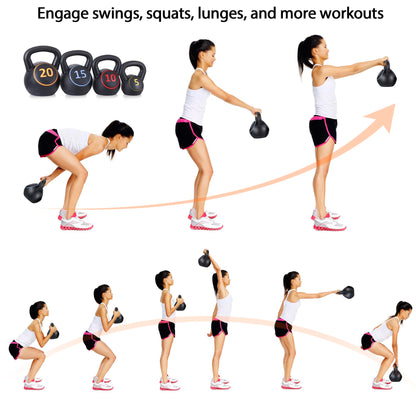 F2C Kettlebell Sets 4 Piece Strength Training KettleBells Weight Set 5lb, 10lb, 15lb, 20lb HDPE
