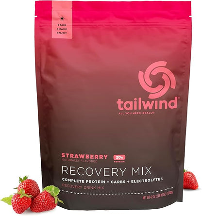 Tailwind Nutrition Recovery Mix, 20 Grams Complete Protein, Carbohydrates, and Electrolytes Powder Drink Mix for Post-Workout, Free of Gluten, Soy, and Dairy, Vegan, 20 Servings, Strawberry