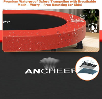 ANCHEER 56'' Foldable Mini Trampoline with Adjustable Handle - Indoor/Outdoor Rebounder for Kids & Toddlers Safe Oval Fitness Trampoline with Bar for Home Fun