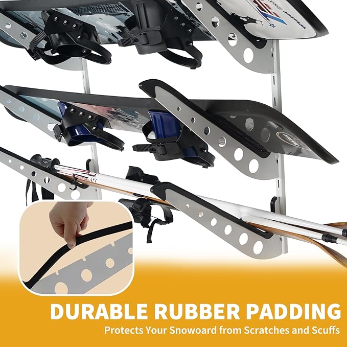 5 Board Snowboard Wall Racks, Adjustable Storage Rack for Ski, Surfboard, Wakeboard, Snowboard Wall Mount Display, White