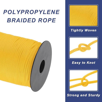 MECCANIXITY 1/8 Inch Polypropylene Rope Braided Ropes, 328ft Nylon Rope Hollow Utility Cord for Clothesline, Camping, Hiking, Outdoor, Light Yellow