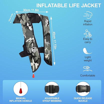 Automatic/Manual Inflatable Life Jacket| Inflatable PFD Kayak Vest Adult| Life Vest for Adults| Outdoor Water Sports| Supports up to 330 lbs|33g of Carbon Dioxide Cylinder