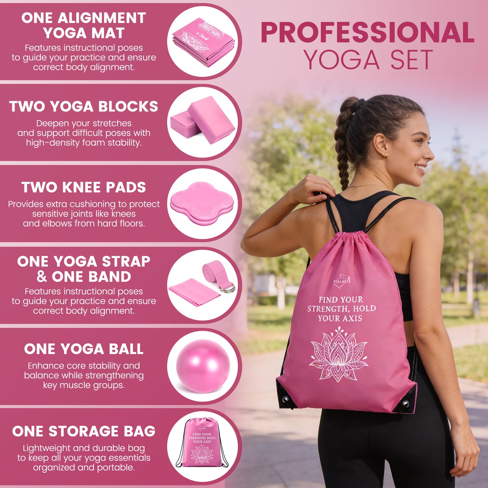 Foldable Yoga Mat and Blocks Set for Women with 2 Pack Yoga Blocks and Strap,Thin Non Slip Pilates