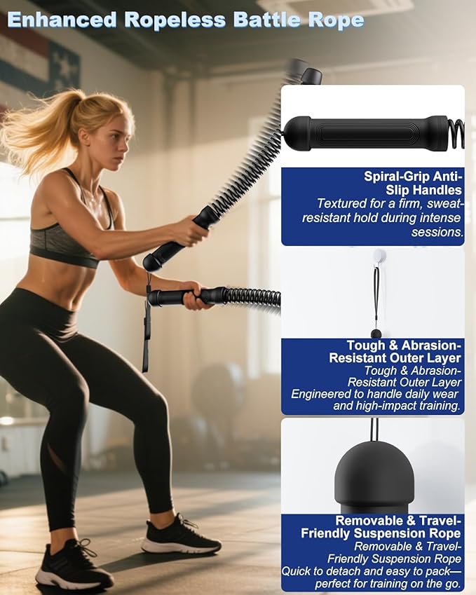 2PCS Weighted Ropeless Battle Ropes for Home Gym, Heavy Duty Arm Exerciser for Strength Training, Portable Battle Rope for Advanced Workouts and Core Muscle Building