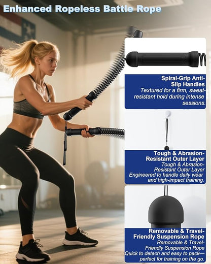 2PCS Weighted Ropeless Battle Ropes for Home Gym, Heavy Duty Arm Exerciser for Strength Training, Portable Battle Rope for Advanced Workouts and Core Muscle Building