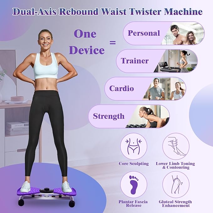 Waist Twister Ab Machine, 330 lbs Capacity, Noiseless Anti-Slip Twist Board with Resistance Bands, Adjustable Tension Knob & Foot Massage, Digital Display Tracks Time, Reps & Calories, Home Core Trainer for Men & Women