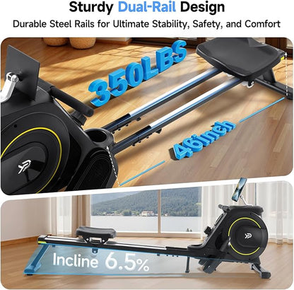 Rowing Machine for Home, 350 LB Capacity, 16-Level Silent Resistance, Magnetic Rowing Machines for Home Foldable, Full-Body Workout Compact Rowing Machine for Cardio & Strength with APP Support