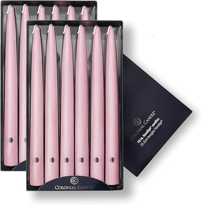 Colonial Candle Unscented Taper Candle, Handipt Collection, Persian Pink, 10 in, Pack of 12 - Up to 8 Hours Burn