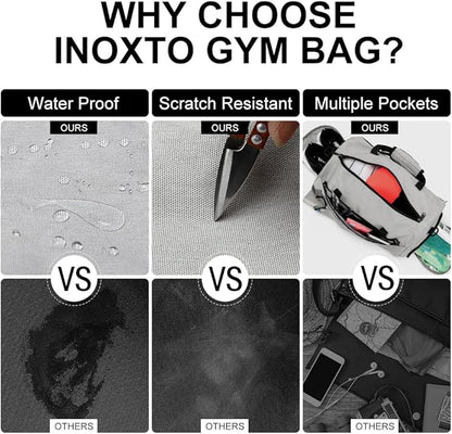 INOXTO Small Sports Gym Bag，Travel Duffel Bag with Dry Wet Pocket and Shoes Compartment for Women and Men，35L Waterproof Weekender Fitness bag For Swim Sports Travel Working Out (light grey 2)