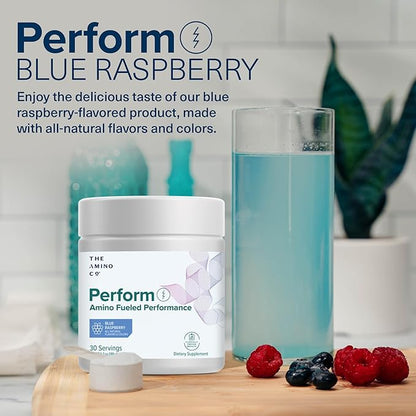 The Amino CO. - Perform Pre Workout Powder Supplement with Pure EAA Amino Acids & Natural Flavor, Stevia Sweetened Preworkout Energy Boost for Men & Women - Blue Raspberry (6.7 oz)
