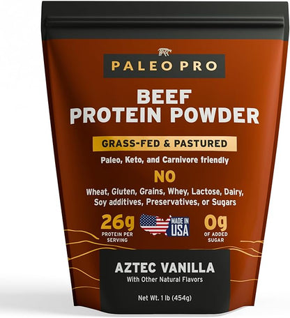 Paleo Pro 26G Beef Protein Powder - Grass Fed Protein Powder Isolate - Pure Animal Based Pastured & Cage-Free | Dairy & Gluten Free, Natural & Clean Proteins for Paleo & Keto - 15 Days Supply Vanilla