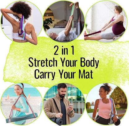 TECEUM Yoga Strap & Mat Strap – 2 IN 1 – Cotton – 6 ft 8 ft 10 ft (30+ colors) – Adjustable Non-Slip Belt for Yoga, Pilates, Stretching, Physical Therapy, Fitness & Home Workout – For Carrying Mats