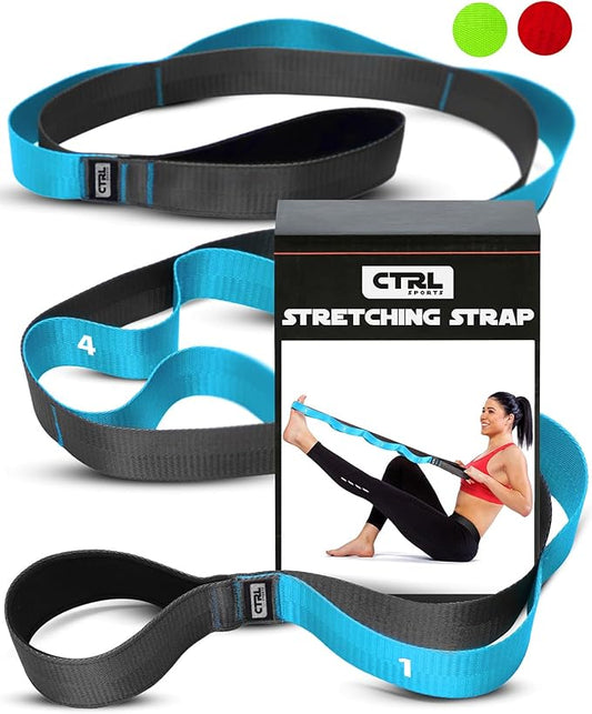 Stretching Strap with Loops - Non Elastic Stretch Band for Physical Therapy, Yoga Strap for Stretching Equipment, Stretch Bands for Exercise and Flexibility - Fascia, Hamstring & Leg Stretcher Belt