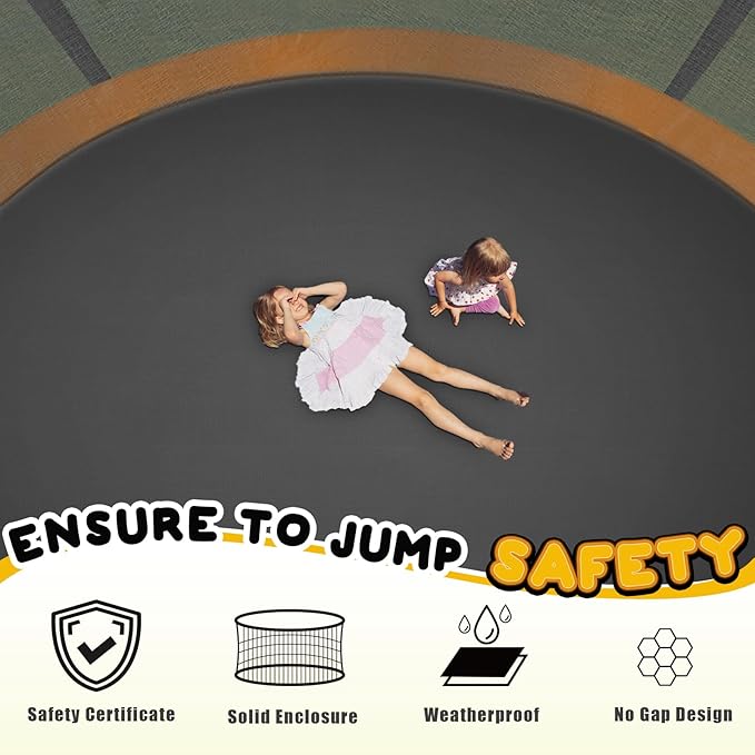 Trampoline 12FT 14FT 15FT 16FT for Kids/Adults - Outdoor Recreational with Enclosure Net Curved Poles and Ladder, Heavy Duty Anti-Rust Coating, ASTM Approval