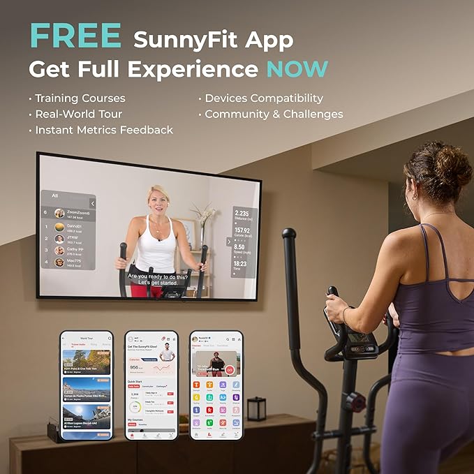 Sunny Health & Fitness Smart Upright Elliptical w/Pulse Sensor Built-in, Indoor Full-Body Cross-Training & Cardio Exercise Machine for Home, Free SunnyFit App Connection, Optional Long Stride Length