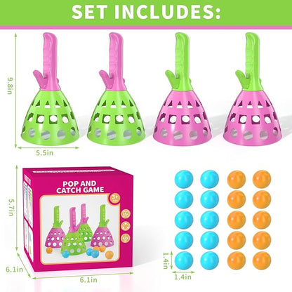 Pop Pass Catch Ball Game Set – 4 Launchers, 20 Balls, Toss and Catch Outdoor Toys for Kids Ages 3-8, Indoor Yard Beach Pool Game, Party Favor for Kids Adults