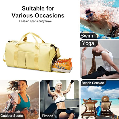 ZGWJ Sports Gym Bag with Wet Pocket & Shoes Compartment, Waterproof Shoulder Weekender Bag for Women and Men Swim Sports Travel Gym Bag Lightweight and easy Carry on Beige