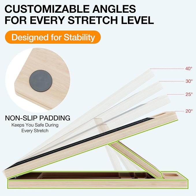 TEMI Slant Board for Calf-Stretching - Wooden Incline Wedge Stretcher for Squats, Foot & Ankle Mobility, Portable Fitness Equipment, Balance Block for Heel Stretch