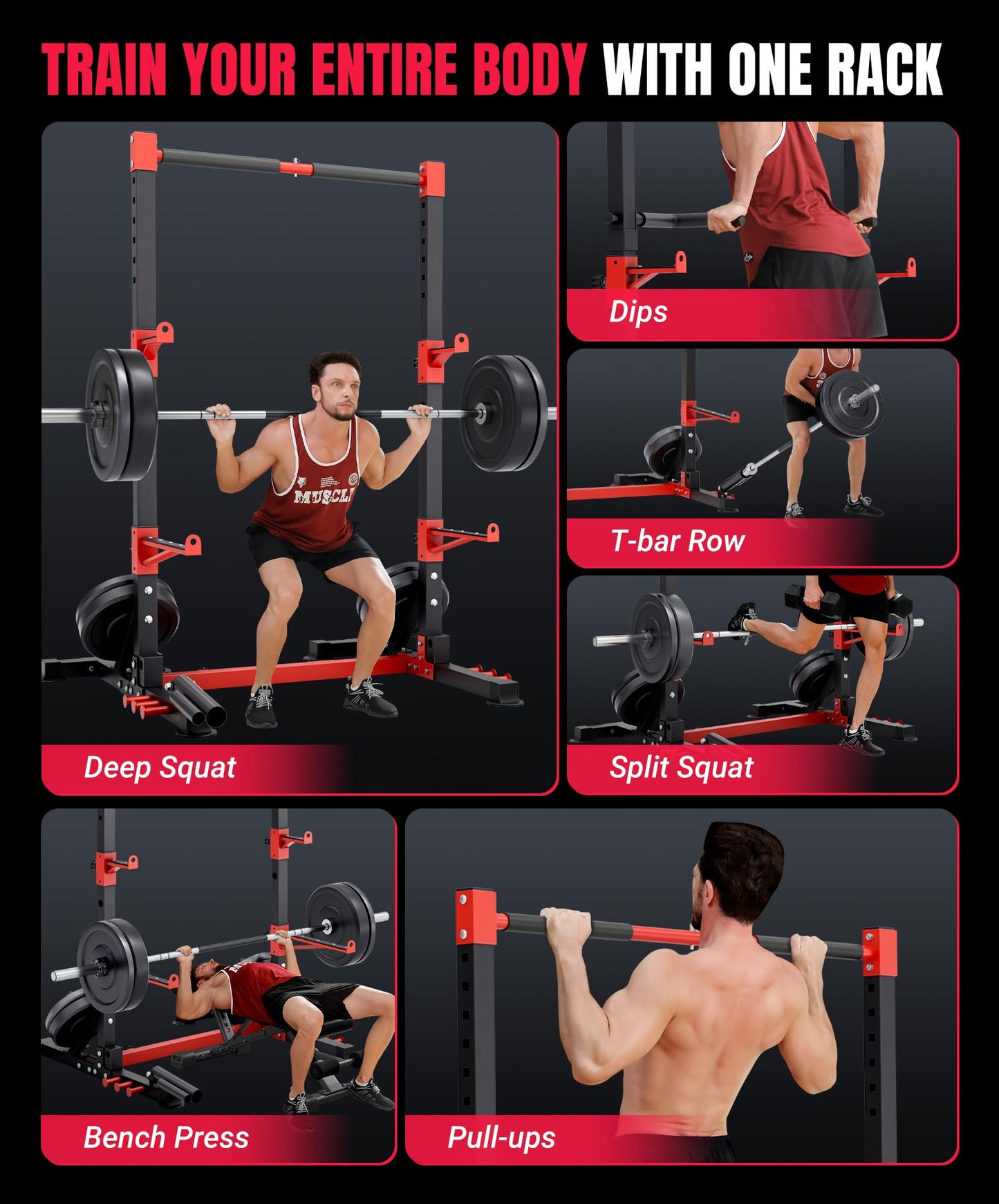 YOLEO Squat Rack with Adjustable Pull-Up Bar & Extended Safety Arms, Multi-Functional Power Racks