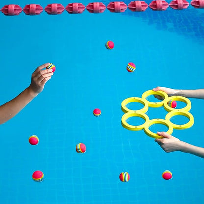 Hiboom Pool Game with Score, Combo Foam Pool Floats with 10 Colorful Tossing Balls, Toss Game Swimming Party Toys Accessories for Family Par, Dive Rings(Round,Yellow)
