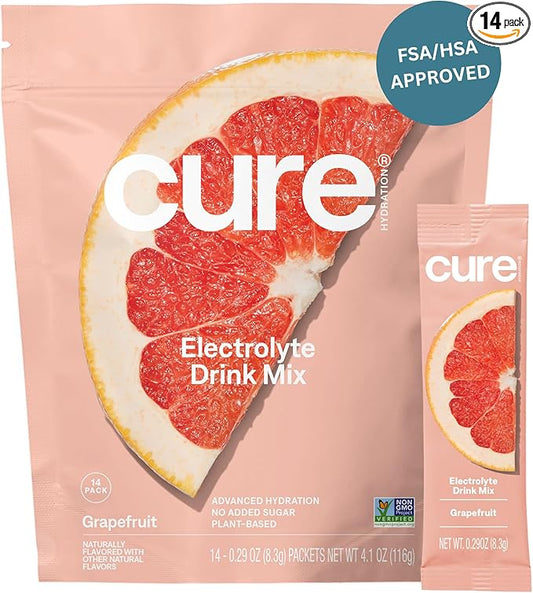 Cure Hydration | Plant-Based Electrolyte Drink Mix | No Added Sugar | FSA-HSA | Dehydration Relief