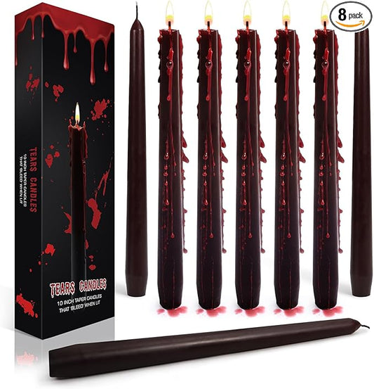 Set of 8 Halloween Bleeding Taper Candles 10 inch Black Taper Candles,Tears Taper Candle for Gothic