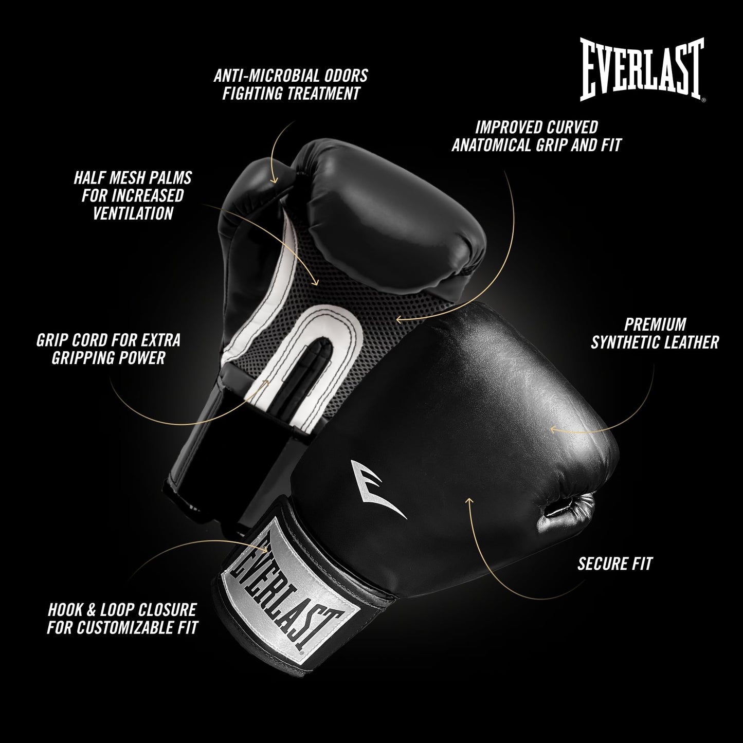 Everlast ProStyle 2 Boxing Gloves | Men and Women, Heavy Bag | Black | 14oz