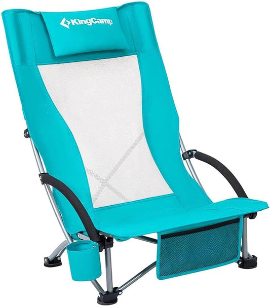 KingCamp Low Beach Chairs, Portable Folding Chair for Adults Extra Wide Ergonomic High Back Seat