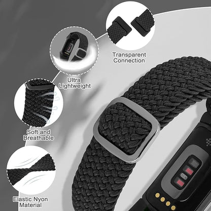 Braided Band Compatible with Fitbit Charge 6/Fitbit Charge 5, Soft Nylon Solo Loop Adjustable Replacement Wristband for Women Men