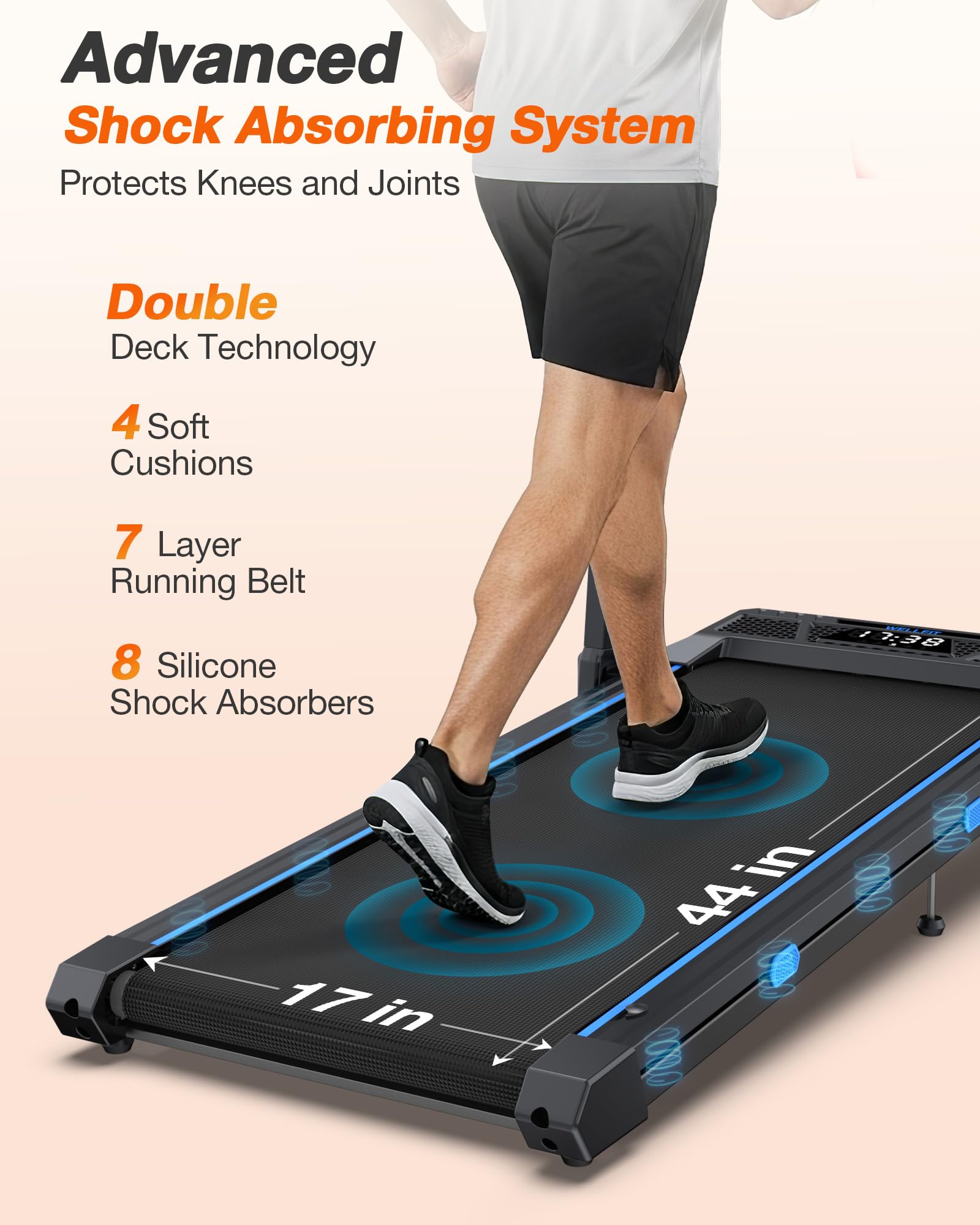 WELLFIT Foldable Treadmill with Auto Incline, 400+ LBS, Adjustable Height