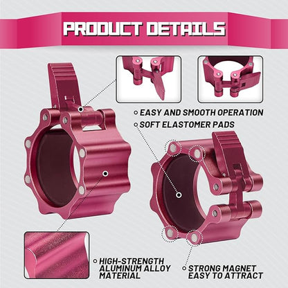 RitFit 2-Inch Magnetic Barbell Collars Locking Clamps - Heavy Duty Aluminum Alloy, Quick Release with Non-Slip TPR Pads for Olympic Weightlifting Powerlifting Training (Pair)