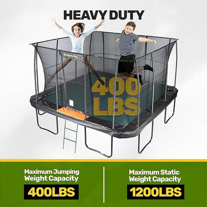 JumpKing Rectangle Trampoline Outdoor with Enclosure, Ladder, and Net, Large Recreational Trampoline for Kids and Adults, ASTM Compliant, Heavy Duty, Weather-Resistant, 1200LBS Capacity