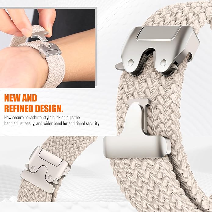 Braided Stretchy Band for Fitbit Versa 4/Versa 3/Sense 2/Sense Watch Band Women Men,Parachute-style Buckle Nylon Sport Wristband Soft Fabric Elastic Loop Strap Accessories for Versa 4/3