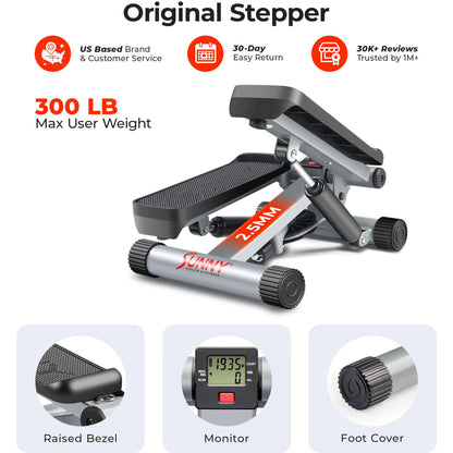 Sunny Health & Fitness Mini Stair Stepper with Resistance Bands for Cardio