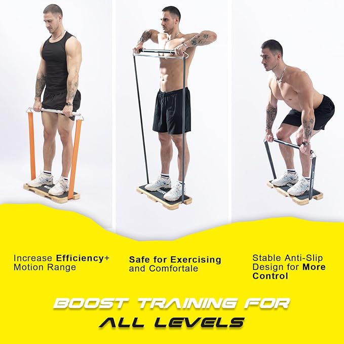 Resistance Band Workout Footplate - Wood Exercise Platform with Non-Slip Surface for Band Training, Stretching, and Full-Body Home Gym