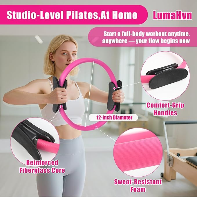 pilates essentials kit for home workouts, pink pilates equipment set with pilates Rings, yoga ball, instructions, workout bands resistance for women-better pilates ring and ball set for beginners