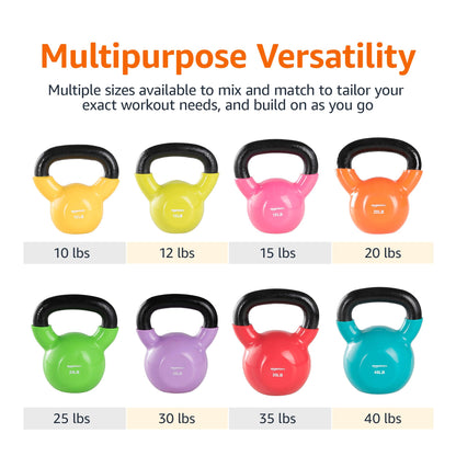 Amazon Basics Vinyl Kettlebell for Strength Training and Workout, 25 Pounds, Textured Handle, Light