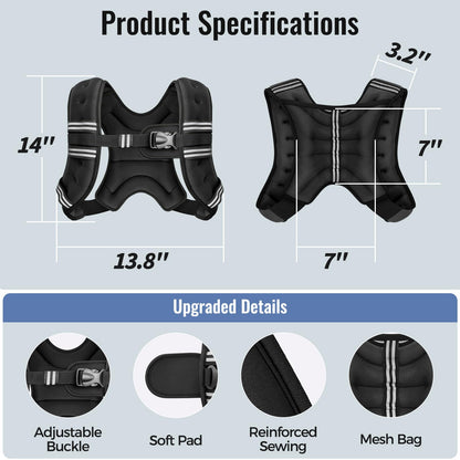 Zeerun Weighted Vest, 6lb/8lb/10lb/12lb/15lb/18lb/20lb/24lb/30lb for Men Women, Reflective Stripe
