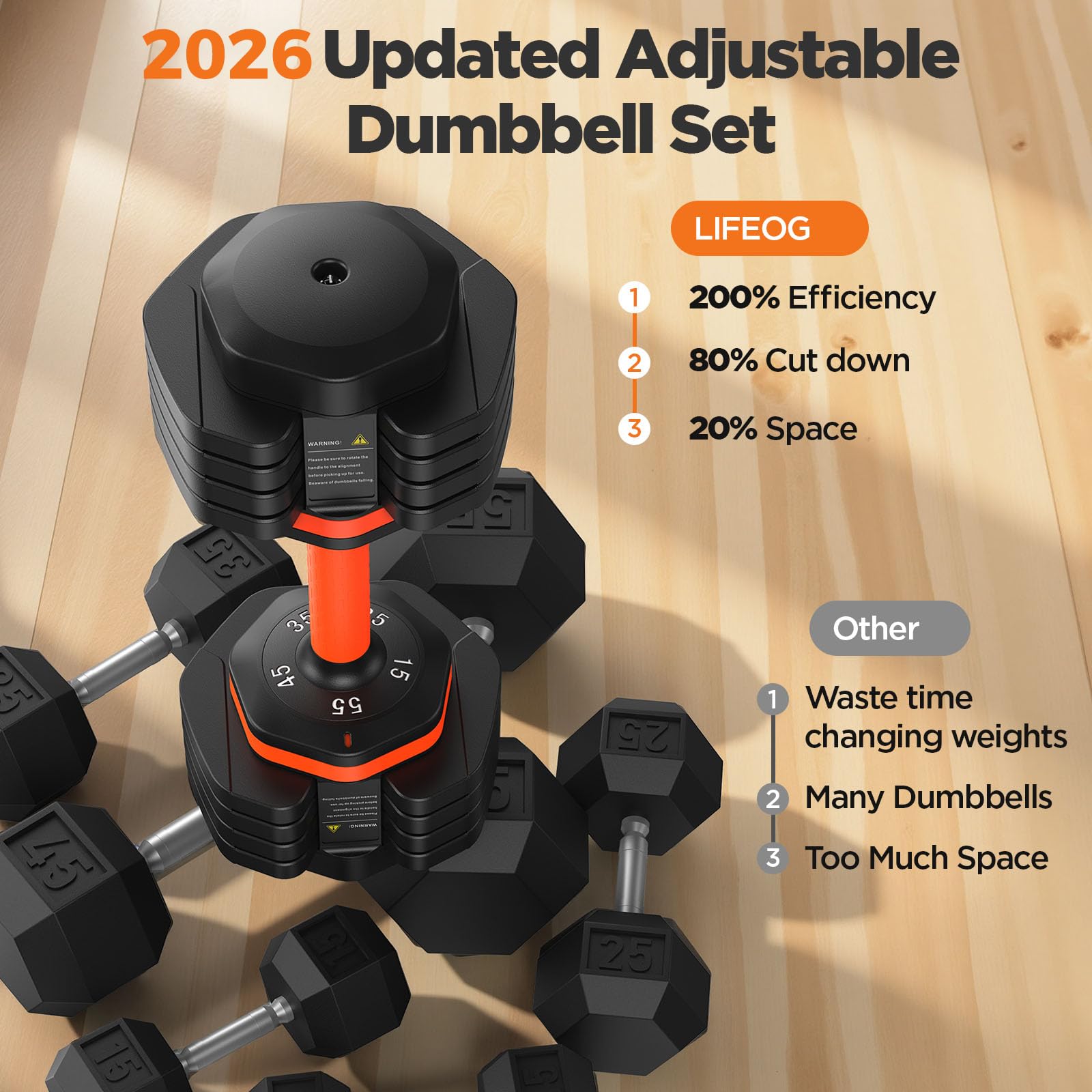 2026 FDB2 Updated Adjustable Dumbbell Set of 2, 5-in-1 Weights Dumbbell Set with Storage Box, 55lbs