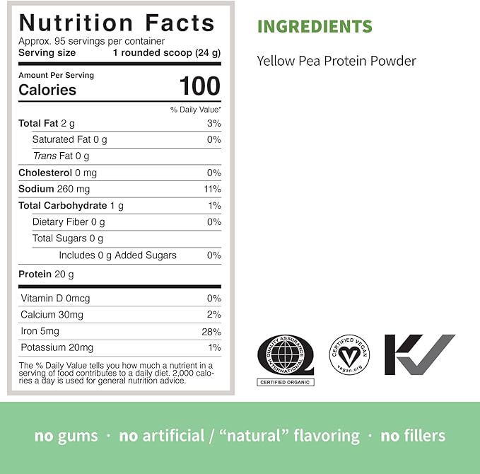 Sprout Living Organic Pea Protein Powder, Unflavored, 20 Grams of Plant Based Organic Protein Powder Without Artificial Sweeteners, Non Dairy, Non-GMO, Vegan, Gluten Free (5 Pound, 95 Servings)