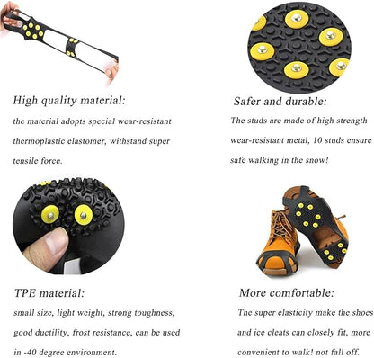 Ice Cleats for Shoes and Boots, Ice Snow Traction Cleats Grippers, Non Slip Shoe Ice Grippers,10 Steel Rubber Spikes Crampons Anti Easy Slip Studs Crampons Slip-on Stretch Footwear