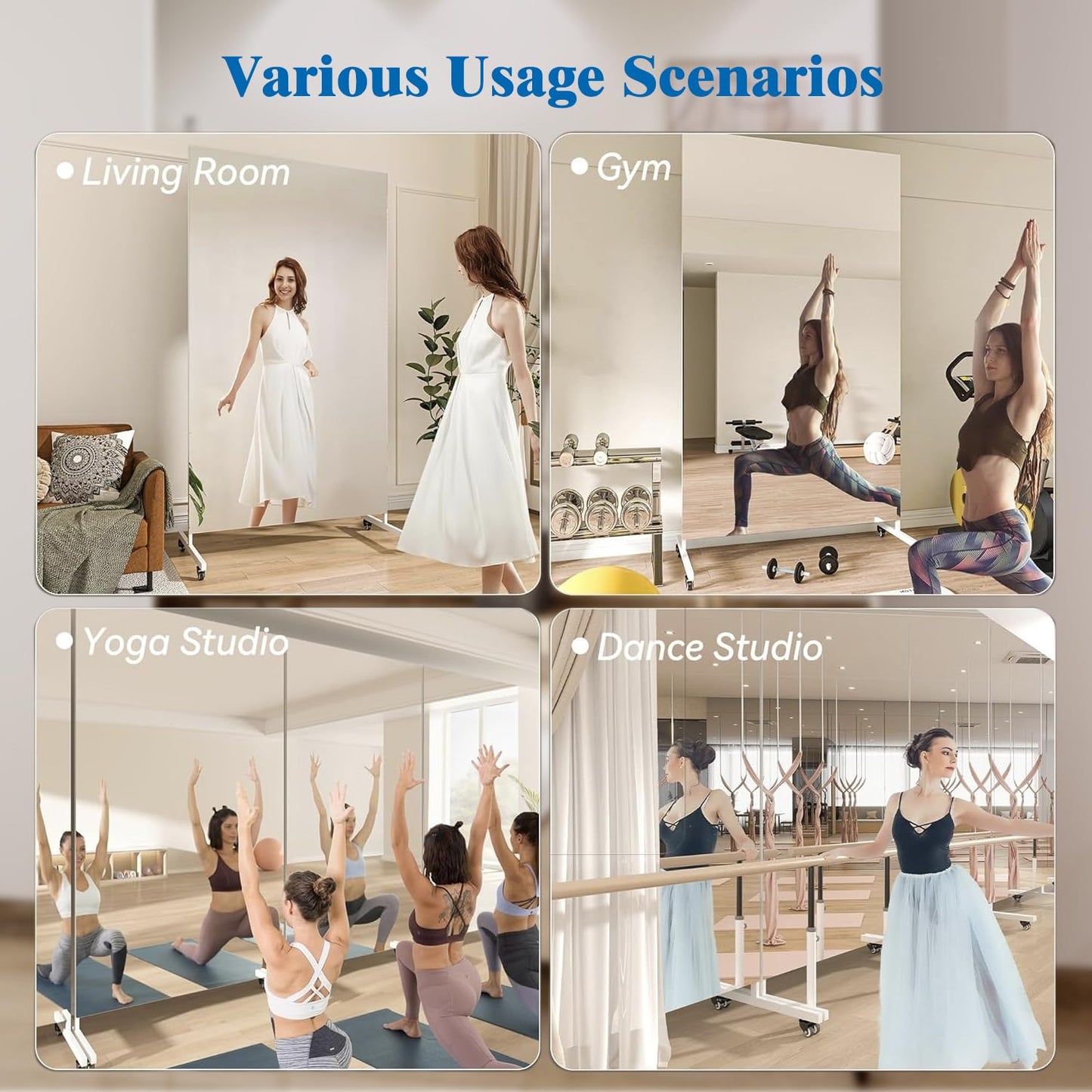 Fitcleer 71”x 39” Extra Large Full Body Floor Mirror with 360° Lockable Wheels, Super Lightweight