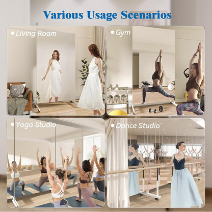 Fitcleer 71”x 39” Extra Large Full Body Floor Mirror with 360° Lockable Wheels, Super Lightweight