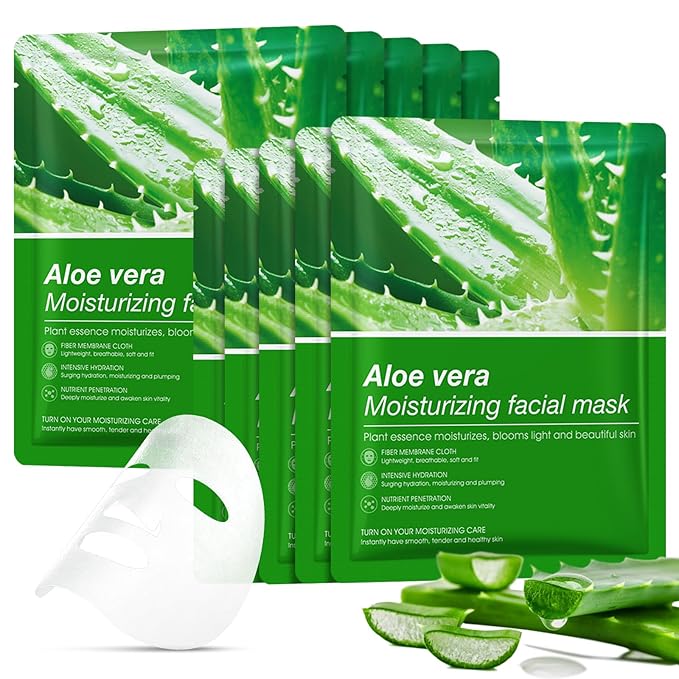 Aloe Vera Face Masks Skincare Soothing Face Mask Hydrating Face Masks Aloe Face Mask for Sensitive Skin, Acne, After Sun Care, Moisturizing Face Sheet Mask, Calming, Refreshing,10 Pack