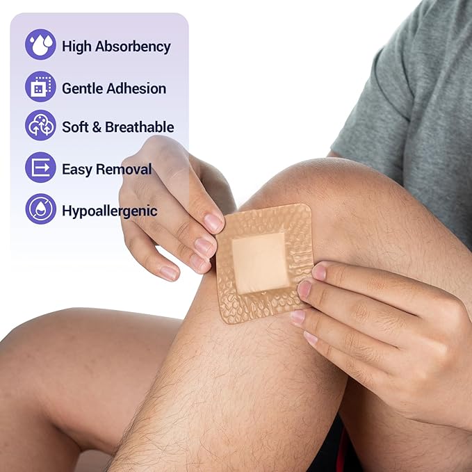 Silicone Foam Dressing 3" x 3" with Border, High Absorbency Wound Bandage, Gentle Adhesion, Soft Breathable Silicone Bandages for Wound Care, Pack of 10