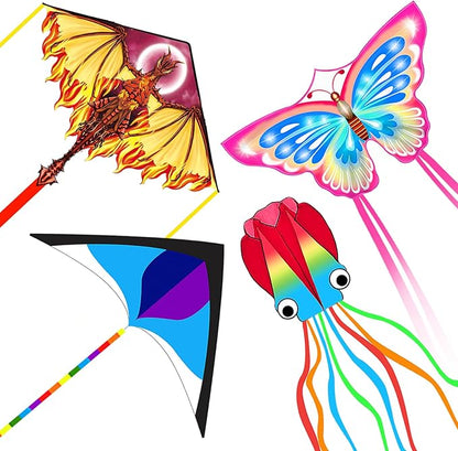 4Pack Large Kite Set - Easy to Fly for Kids Adults, Beach & Park & Outdoor Activities, Perfect for Easter and Festival