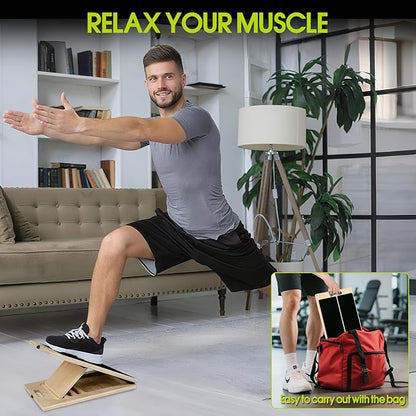 Portable Slant Board for Calf Stretching, 350 Lbs Weight Capacity, Adjustable Wooden Incline Board for Calf Stretcher, Physical Therapy Equipment for Leg, Knees, Heel, Ankle