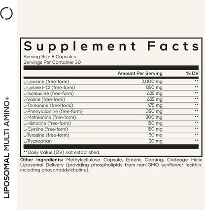 Codeage Multi Amino+ BCAA & EAA Supplement, All 9 Essential Amino Acids, Free-Form Branched-Chain Amino Acid Pills, Sport Supplement, Pre & Post Workout, Liposomal Delivery, Vegan, 240 Capsules