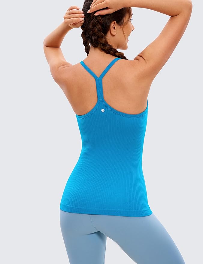 CRZ YOGA Seamless Workout Tank Tops for Women Racerback Athletic Camisole Sports Shirts with Built in Bra