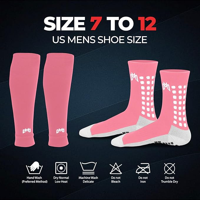Soccer Grip Socks, Shin Guards, Pre Cut Sock Sleeves, and Guard Straps Bundle Pack - Essential Equipment for Soccer Players - for Mens, Women, Youth, Size 7 to 12 US Men Shoe Size